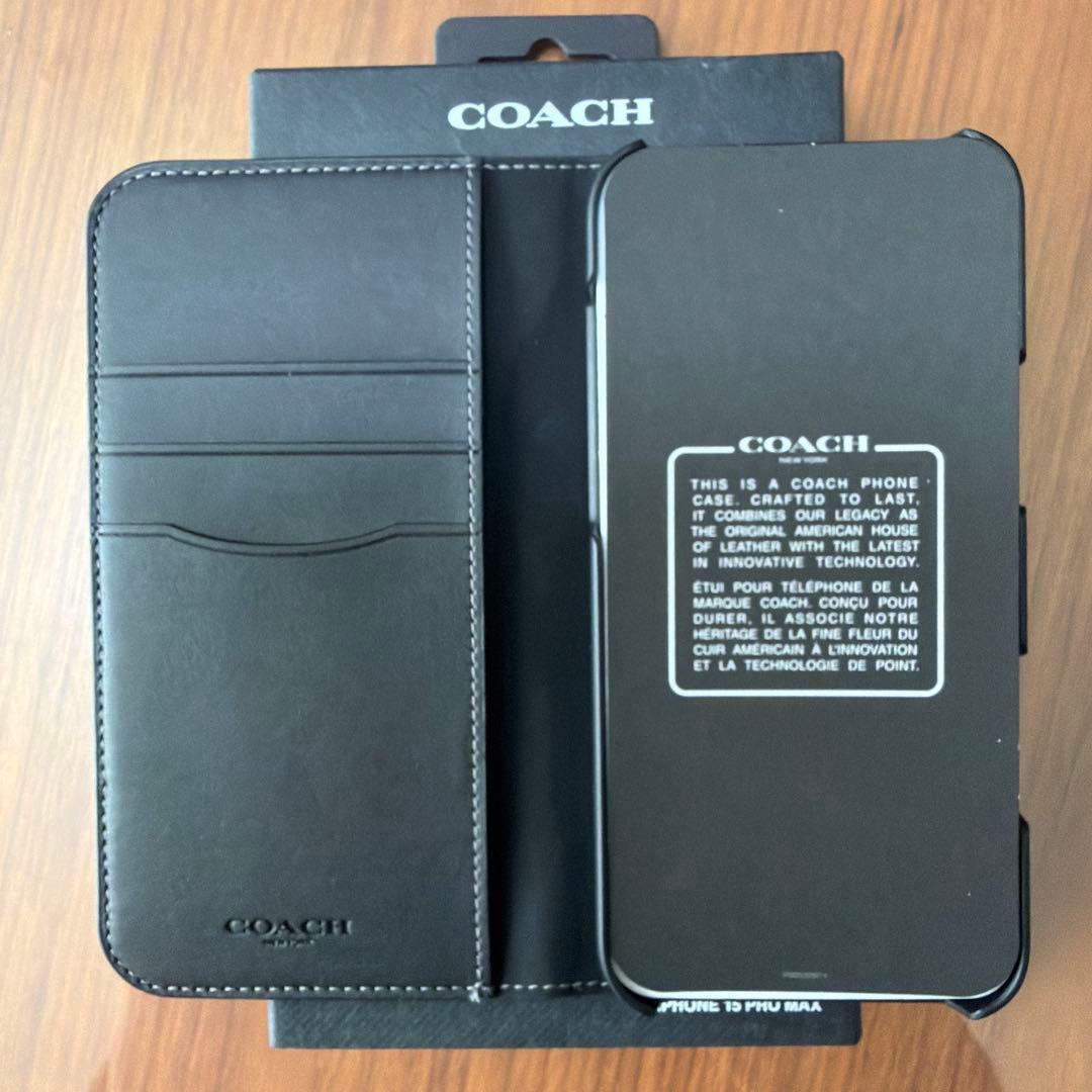 COACH iPhone 15 Pro Max 手帳型ケース ブラック