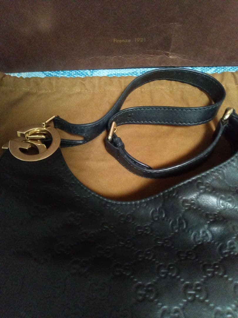 【極美品】GUCCI グッチ　シマ　G金具　レザー　ショルダーバッグ　ブラック