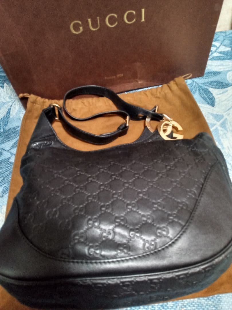 【極美品】GUCCI グッチ　シマ　G金具　レザー　ショルダーバッグ　ブラック