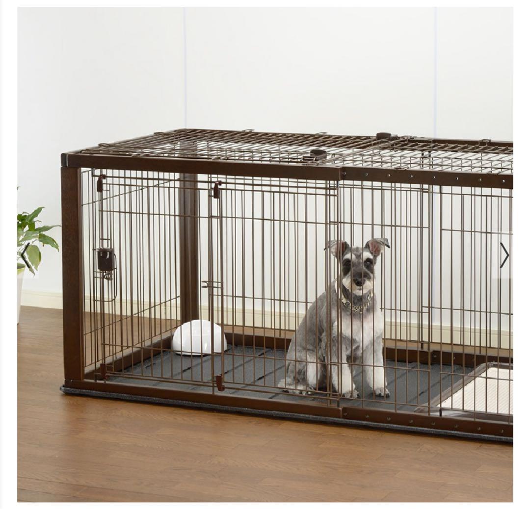 Richell 犬用ケージ 木製スライドペットサークル ワイド 屋根面つき