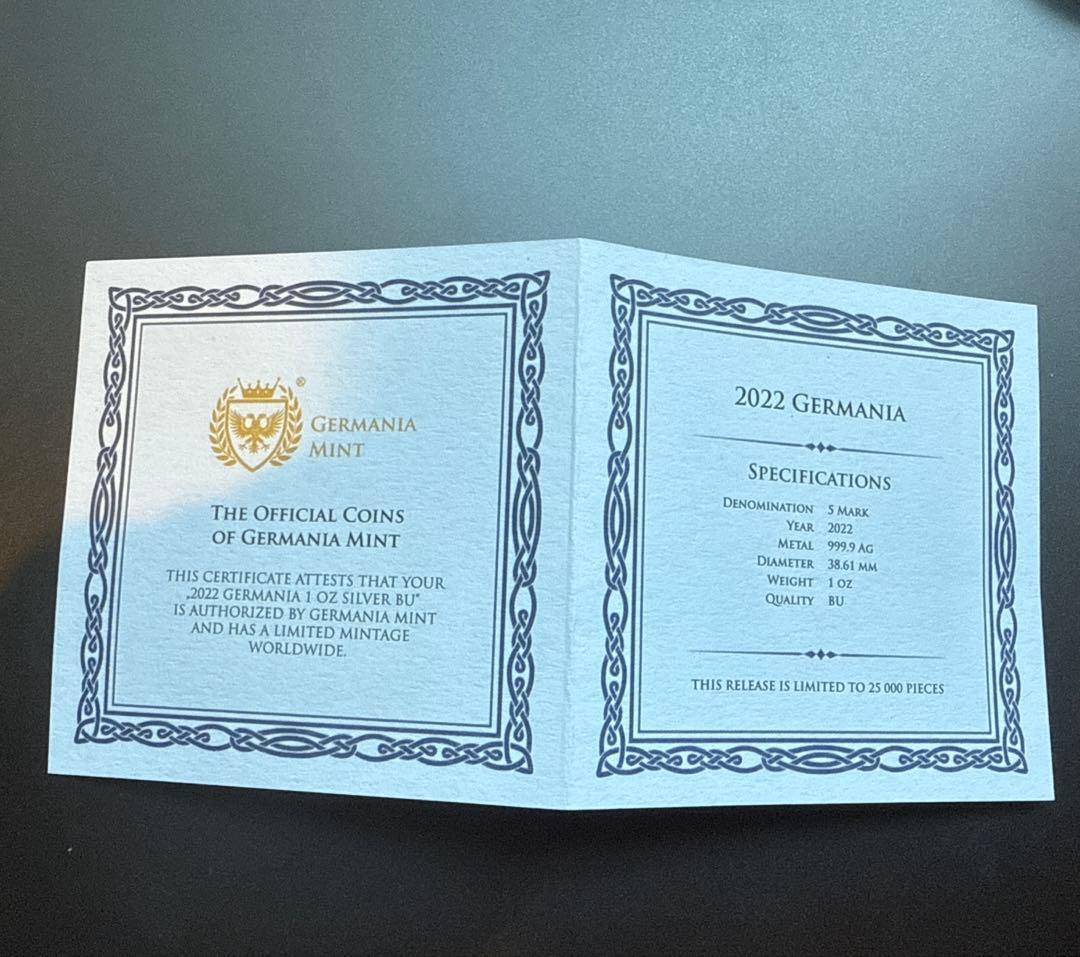 希少　ゲルマニア造幣所　女武神シリーズ1OZ銀貨　プルーフ　本物保証　保証書付き