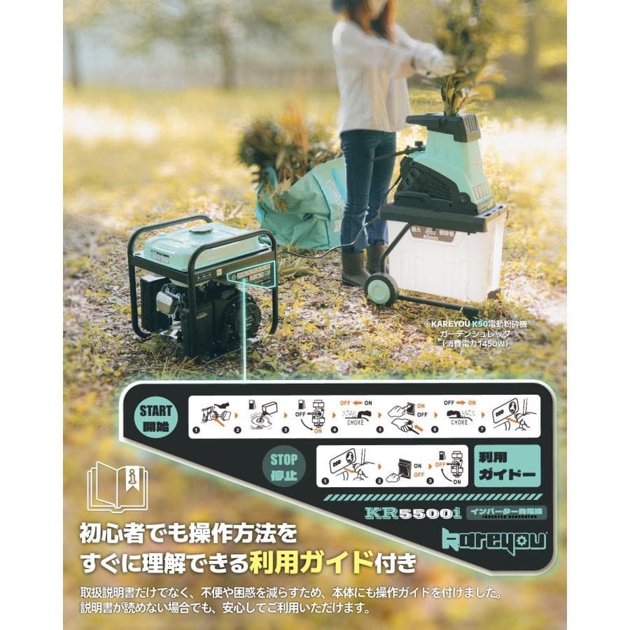 発電機 4.8kVA ガソリン 正弦波 低騒音マーク取得 13L燃料タンクで長時