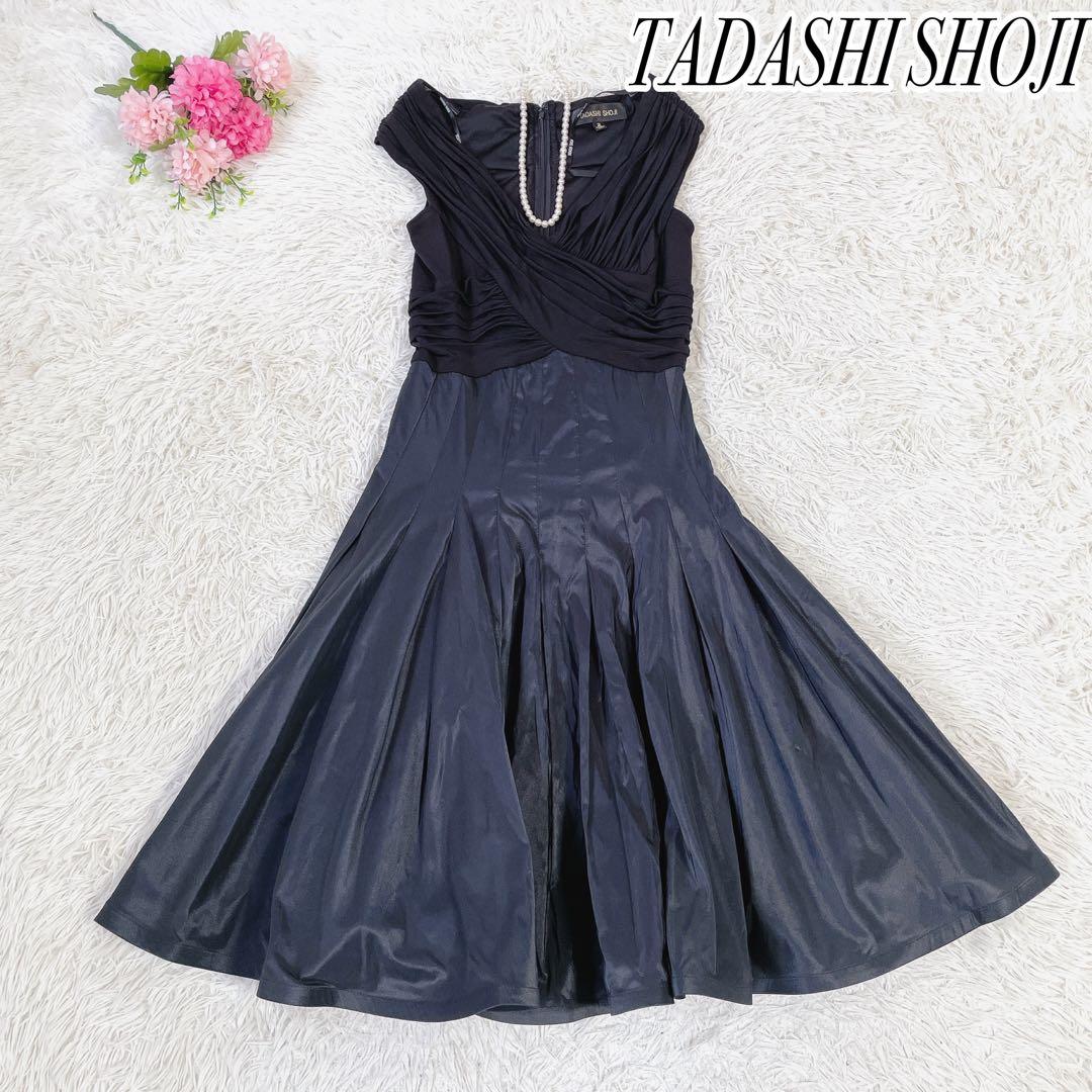 【美品】タダシショージ　異素材切替　ノースリーブワンピース　2 黒