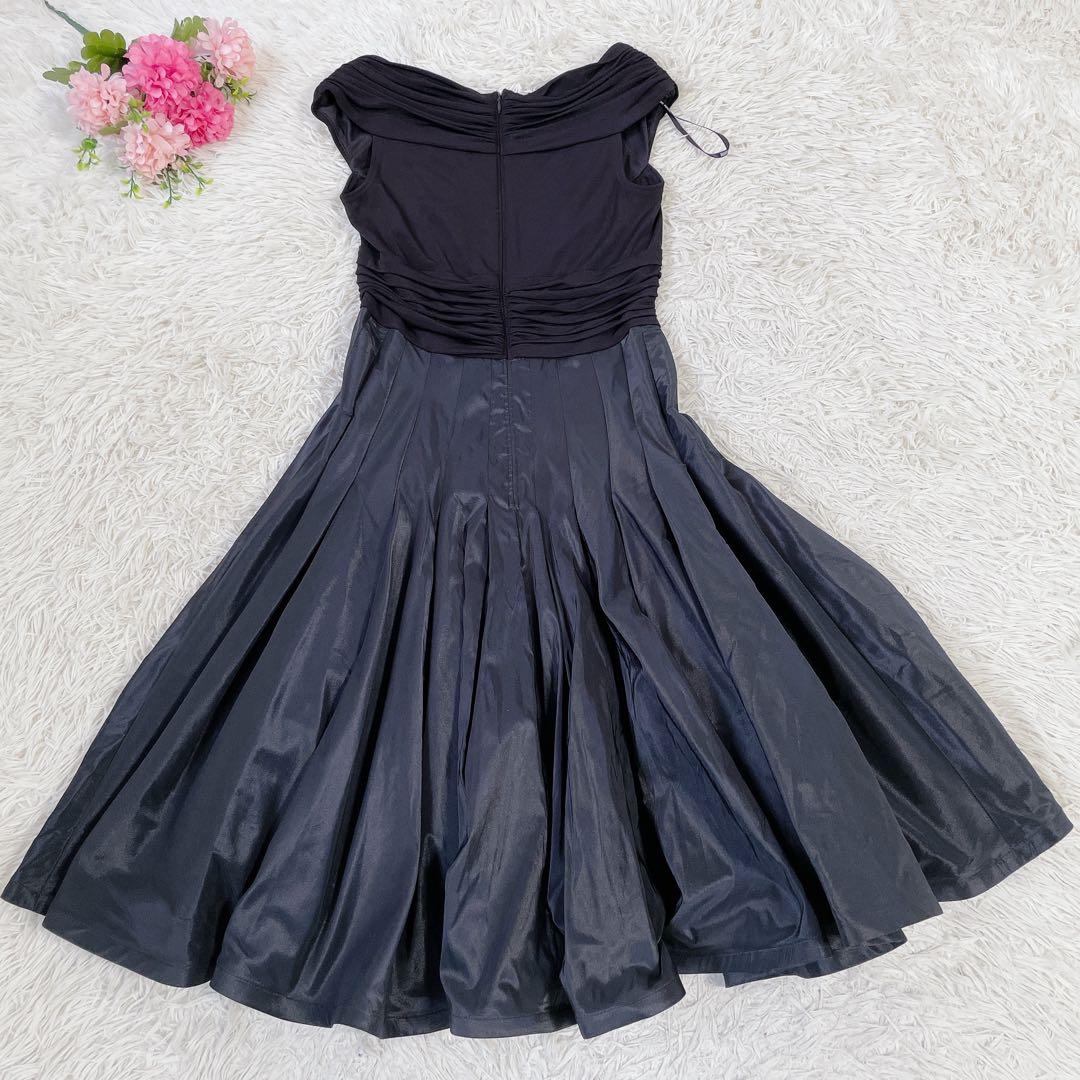 【美品】タダシショージ　異素材切替　ノースリーブワンピース　2 黒