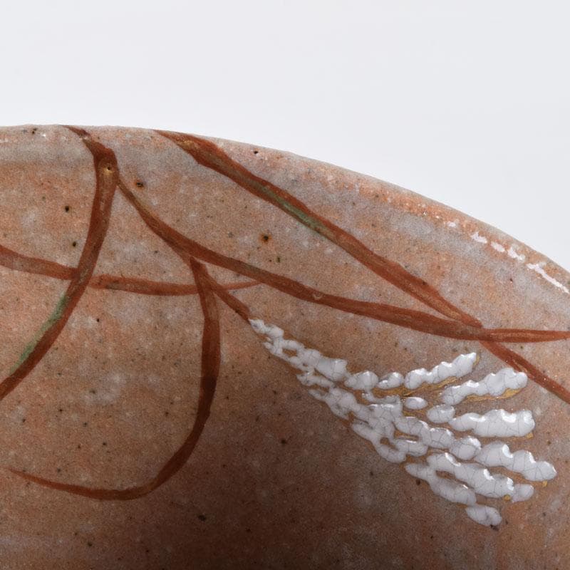 茶道具　京焼　中村良二作　灰釉　芒図　茶碗　共布共箱　C　7446