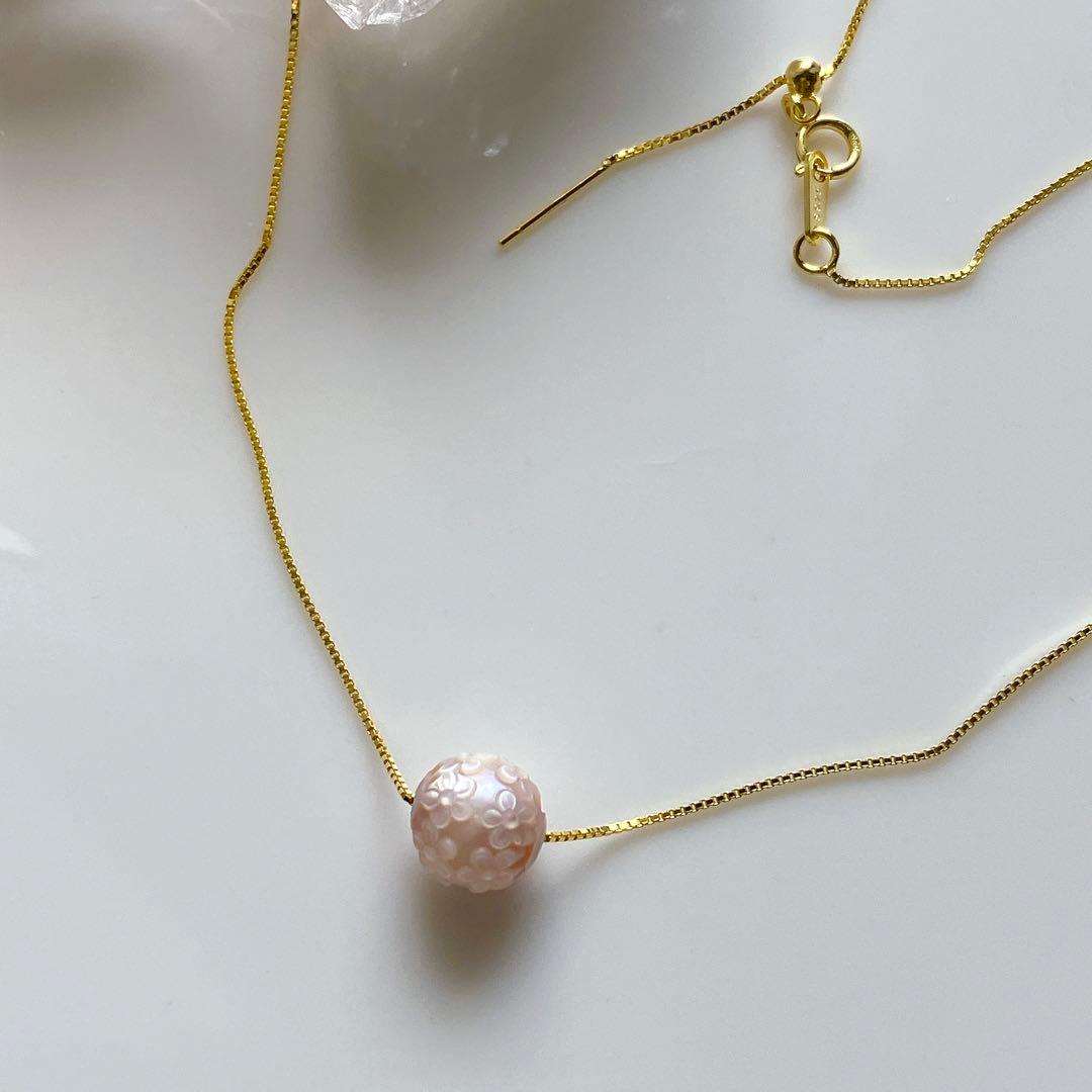 Kaya◆希少✧フラワーカービング あこや真珠ネックレス✧ピンク