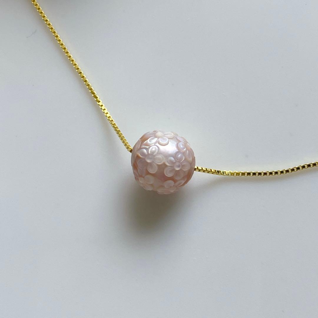Kaya◆希少✧フラワーカービング あこや真珠ネックレス✧ピンク
