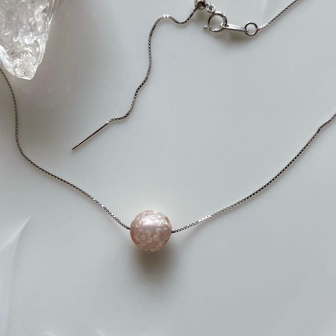 Kaya◆希少✧フラワーカービング あこや真珠ネックレス✧ピンク