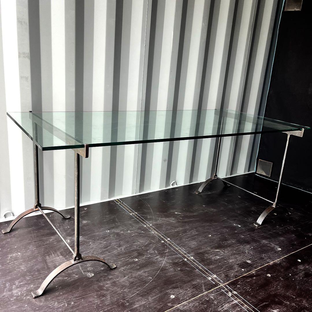 取付無料！真鍮 ガラス天板 インダストリアル モダンダイニングテーブル✨