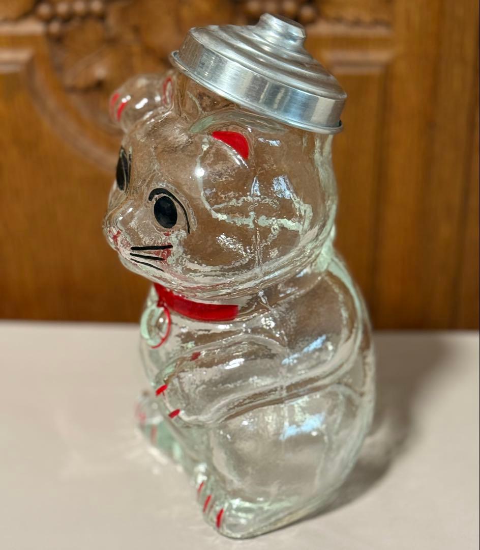 ビンテージ瓶、クリア招き猫、美品、即購入OK、すぐに匿名発送いたします