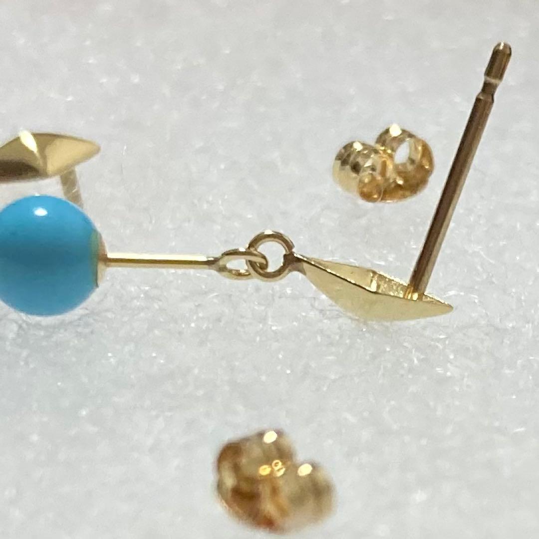 K18 ターコイズピアス 箱付き 18金 トルコ石 地金キャッチ ひし形