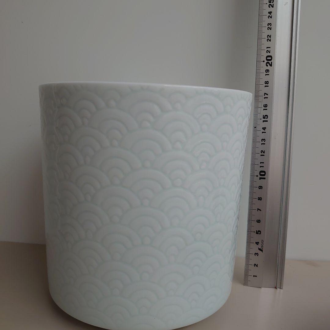 【値下げ不可】人間国宝 井上萬二 白磁 青海波 水指　共箱、共布、栞