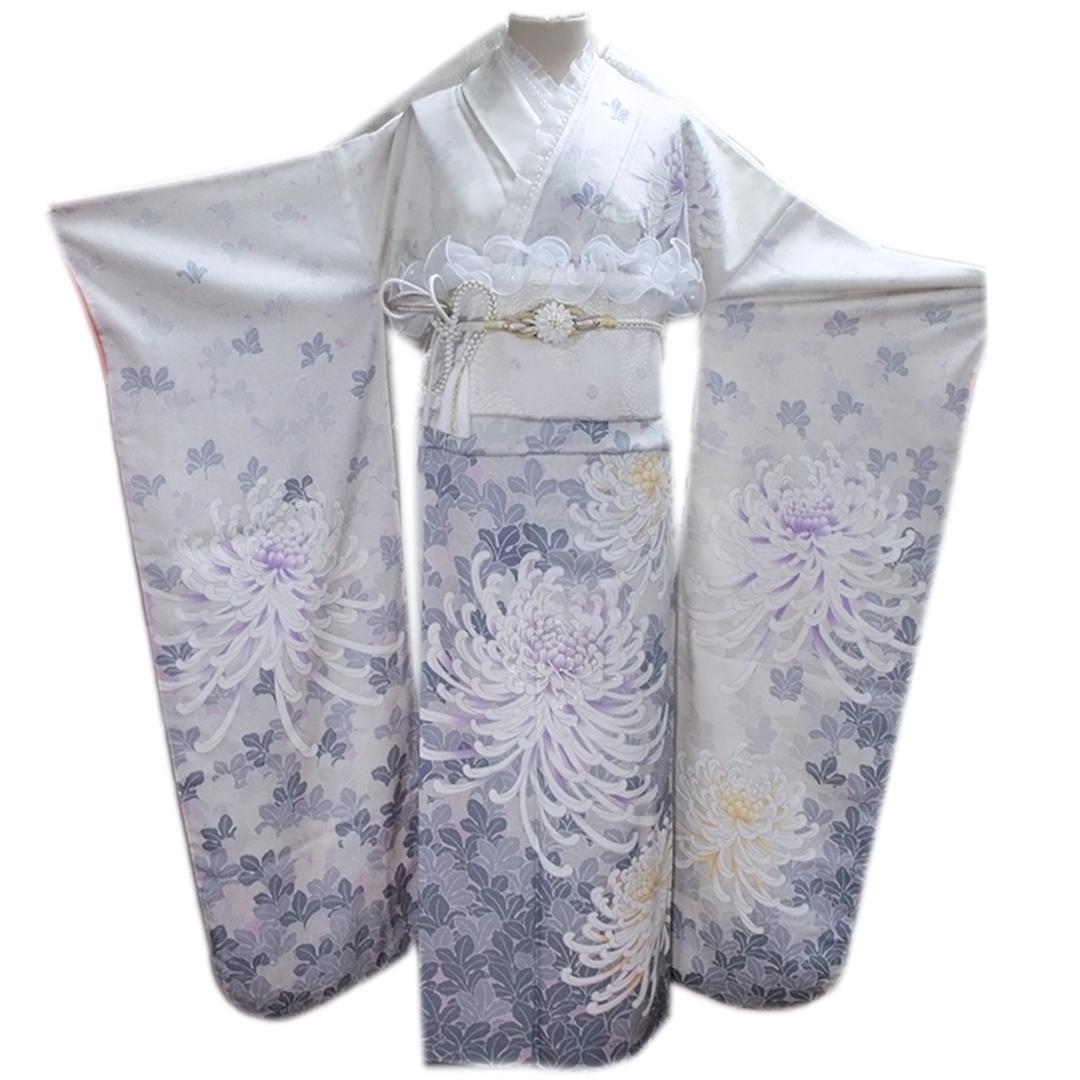 人気くすみ系■大輪の菊花・振袖6点セット丈175cm正絹トールサイズTK20