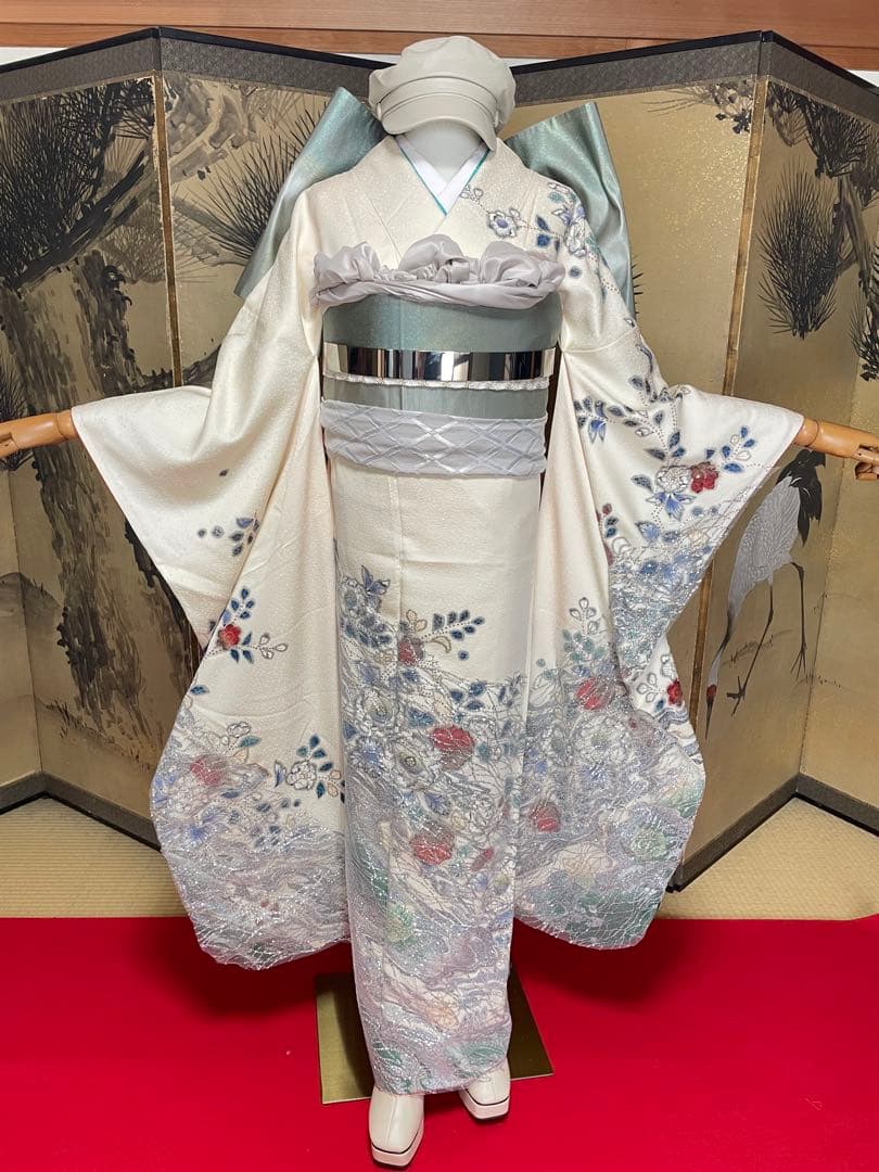 ゲリラセール！振袖 フルセット 辻が花 白 ラメ 成人式