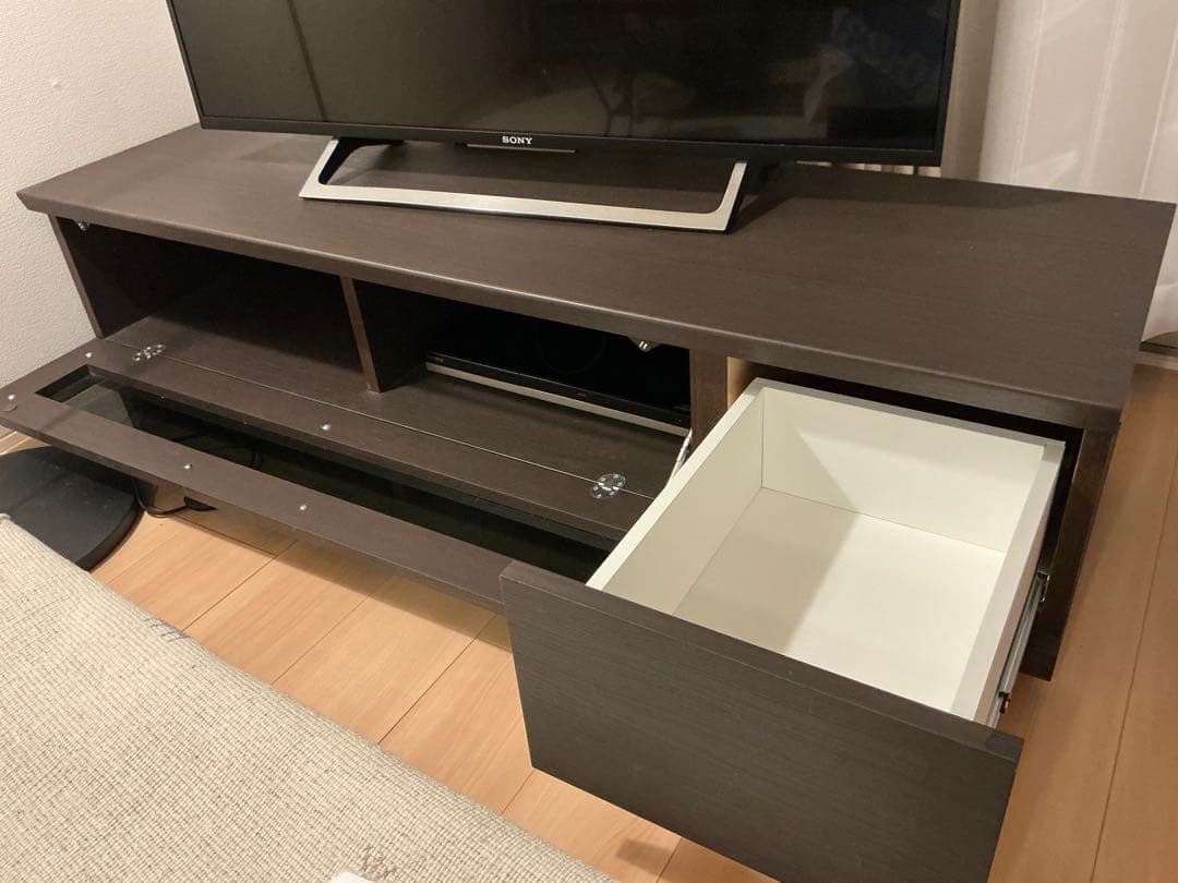 ニトリ　ダークブラウン 木製 テレビ台 引き出し付き