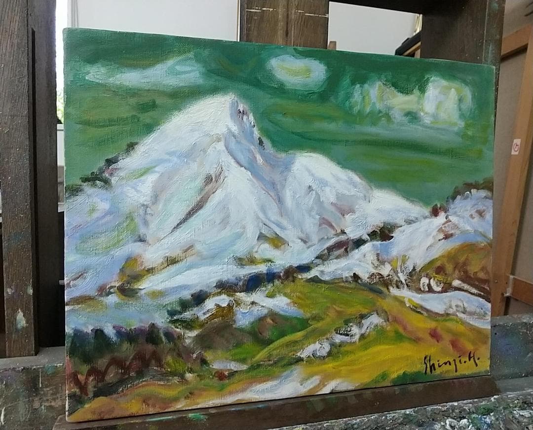 絵画 油彩画 油絵 F6「磐梯浅春」アート 風景画 磐梯山