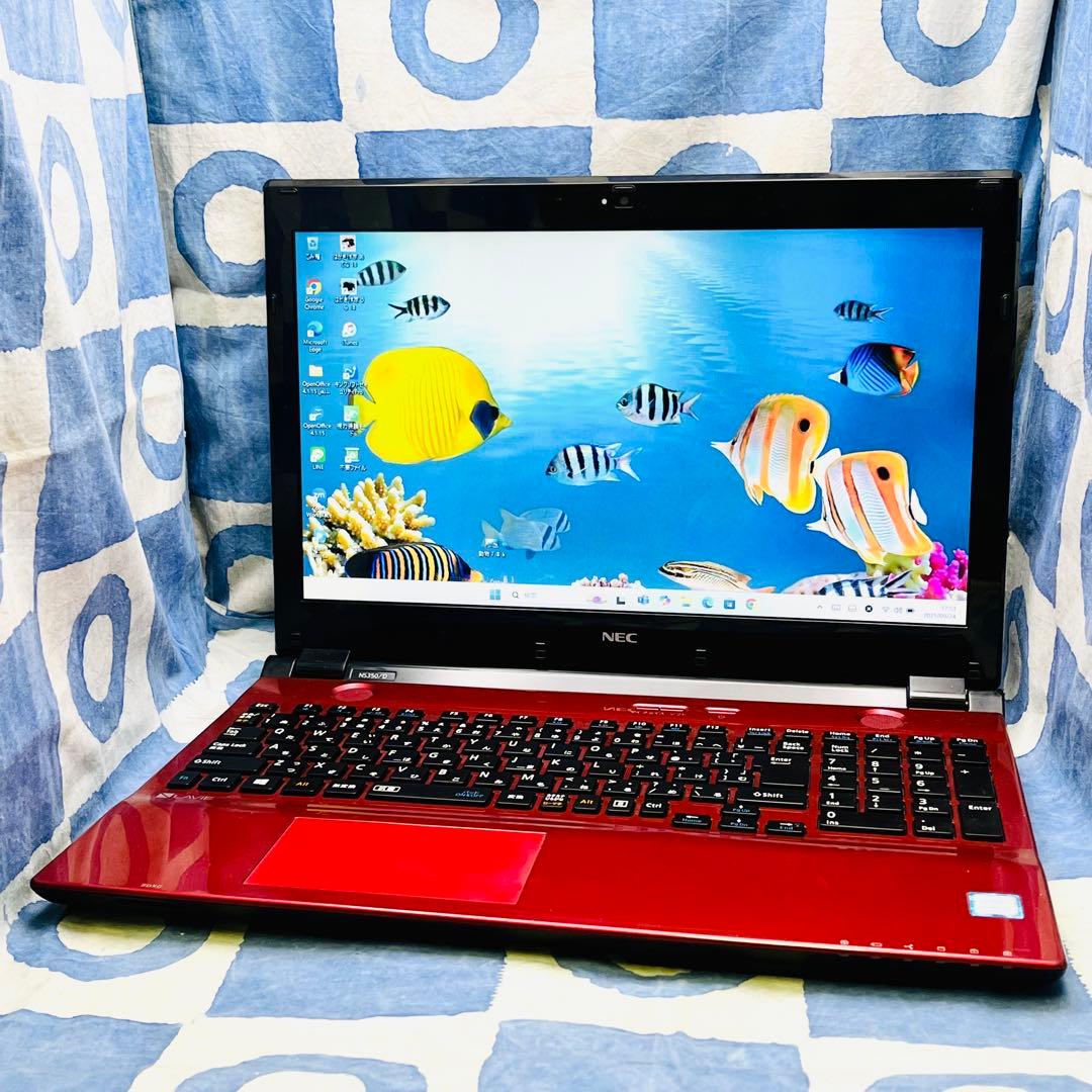 サクサク快適SSD☆大人気赤ノートパソコン♪カメラ&ブルーレイ搭載！Win11