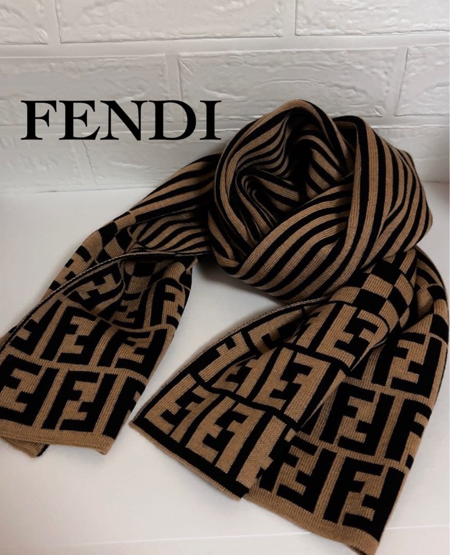フェンディ　FENDI マフラー　ブラウン　FFロゴ ウール　男女兼用　42