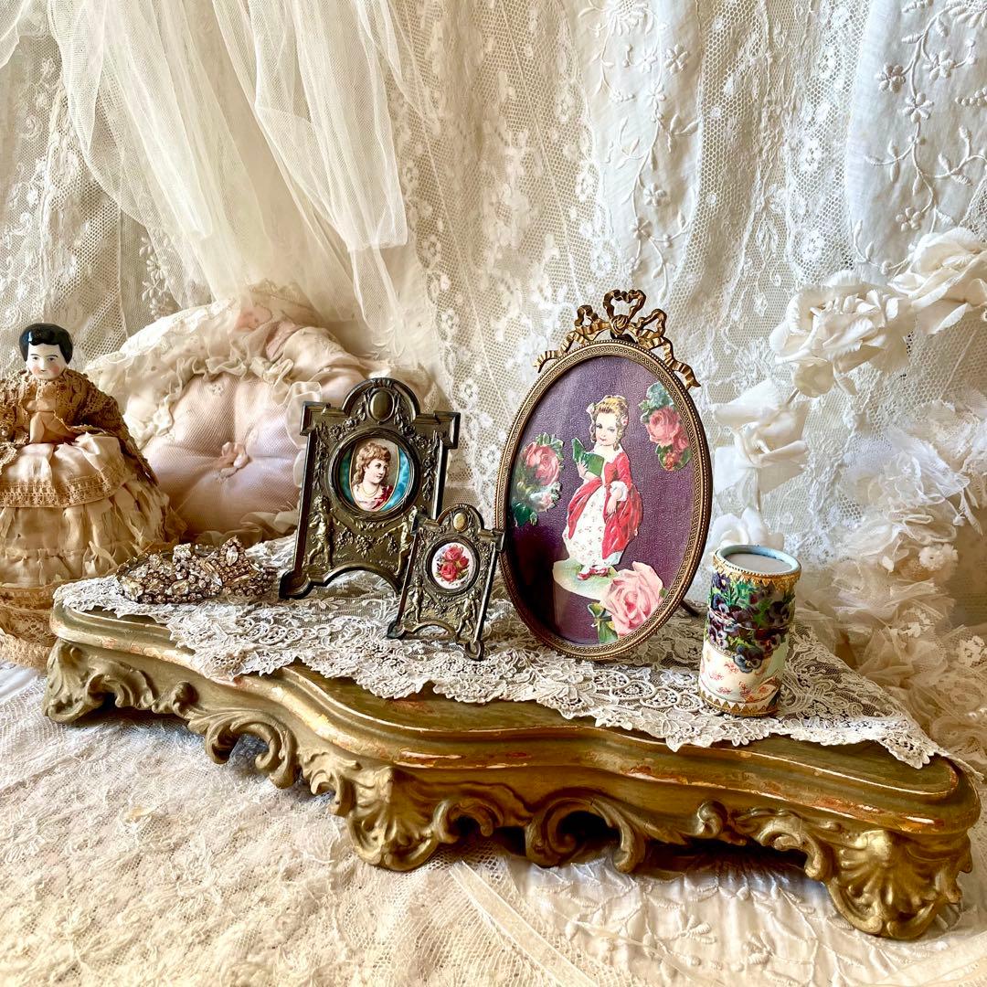 天使と花ガーランドのフレーム大小2個セット　フォト写真立て　フランスアンティーク