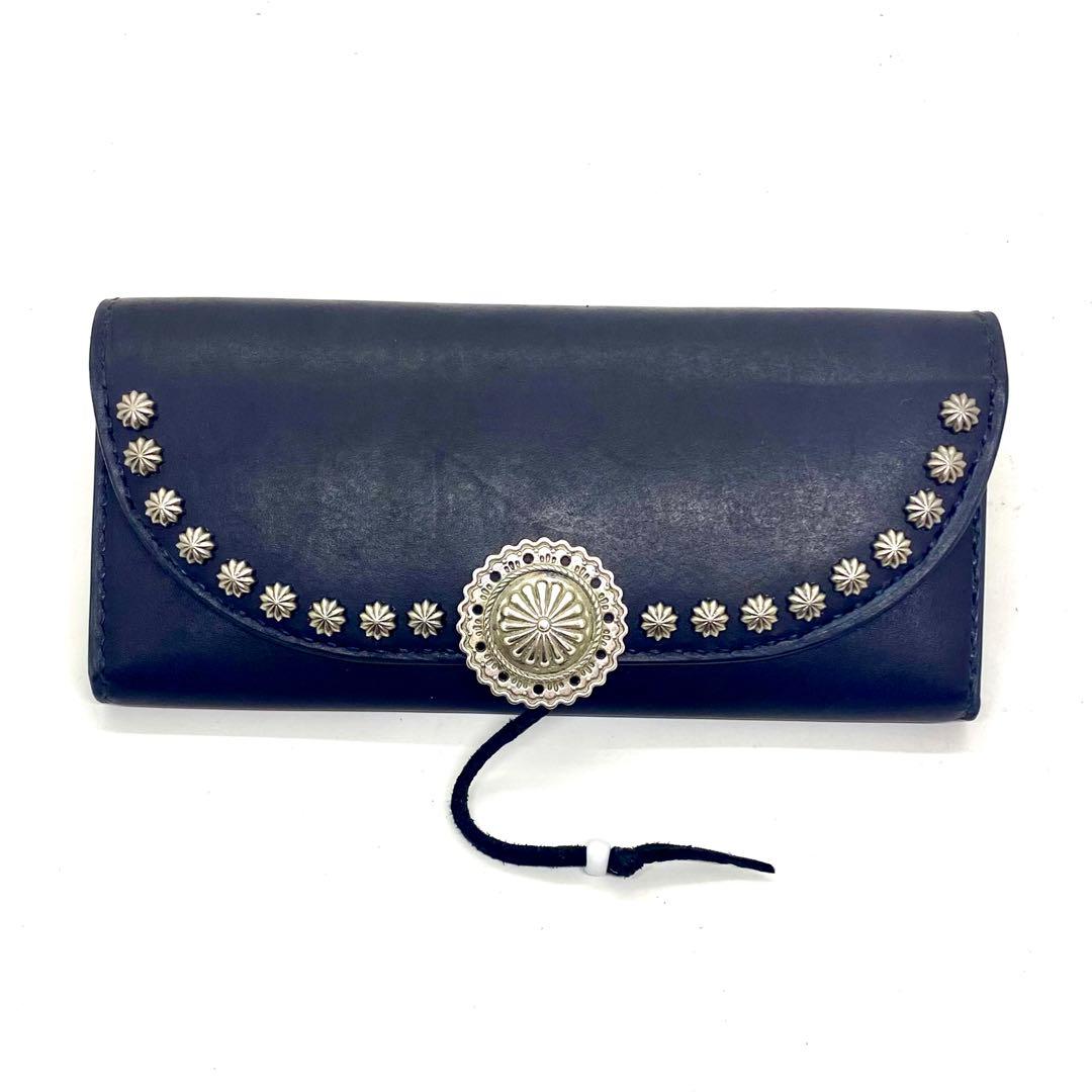 ‼️SALE‼️本革 長財布フラワーコンチョアポロ BKブラック黒　革紐タイプ