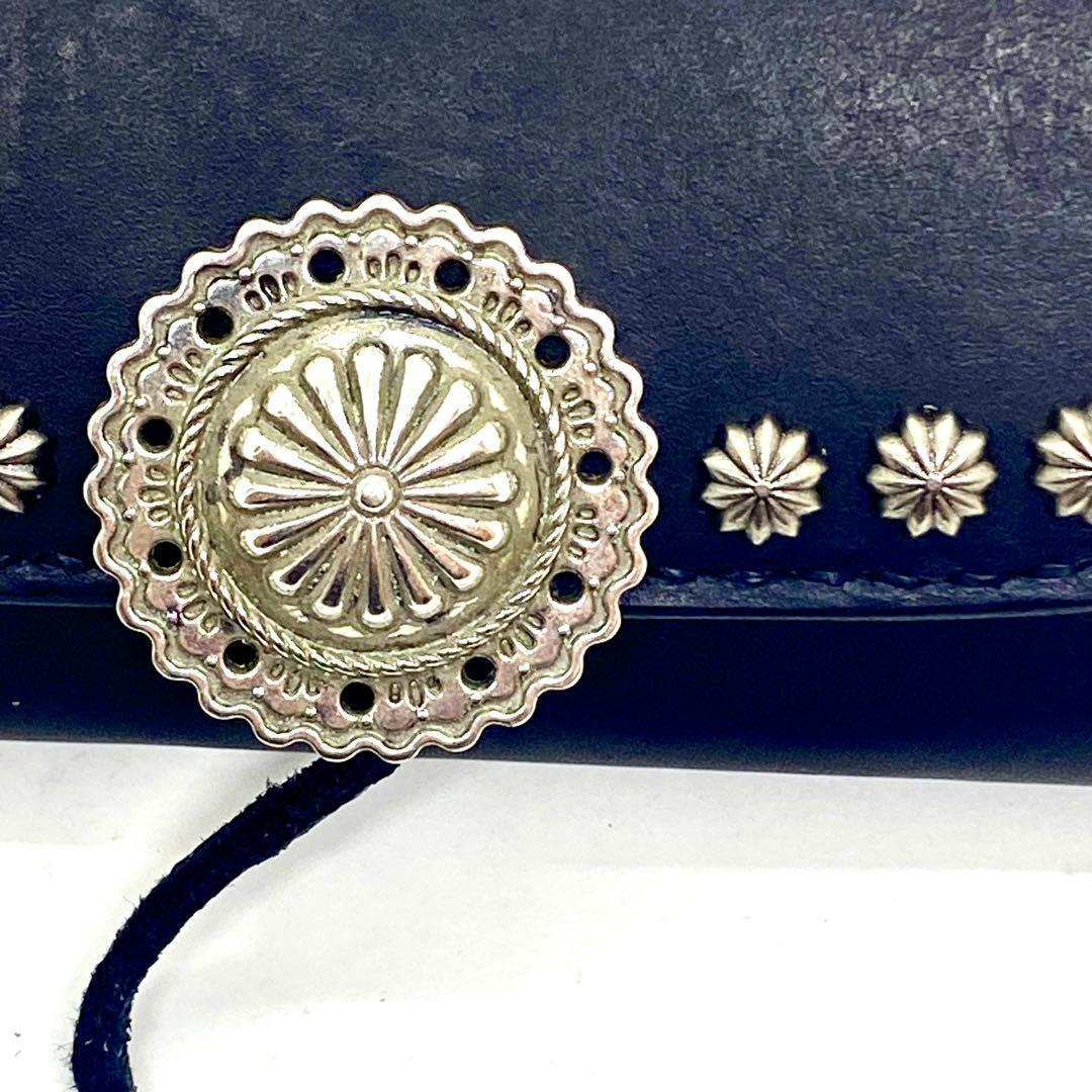 ‼️SALE‼️本革 長財布フラワーコンチョアポロ BKブラック黒　革紐タイプ