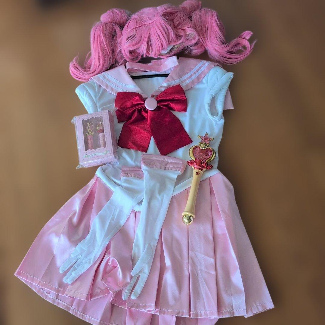 セーラームーン ちびうさ コスプレ☆ ウィッグ☆ステッキ☆シャチハタ 4点セット