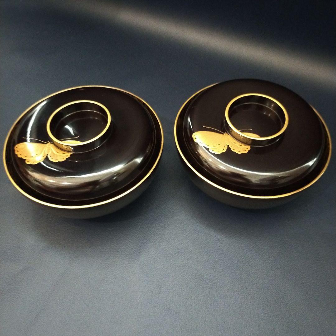 確認用　能登輪島塗 内総沈金 牡丹紋詰 吸物椀 茶道具 懐石 菓子椀 2客