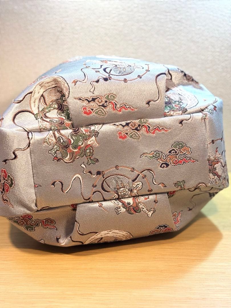 和装バック　着物バック　金蘭生地・風神雷神（グレー）卒業入学結婚七五三お宮参り