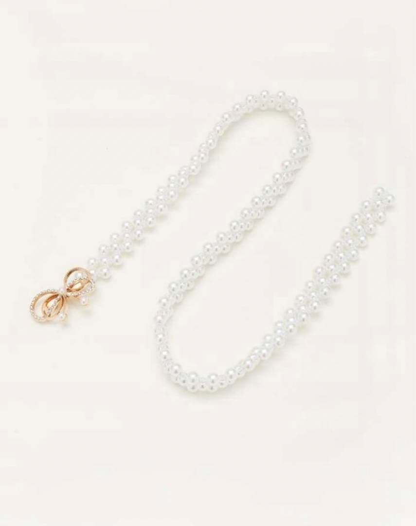 GRL 水彩花柄　浴衣　帯　パール　リボン　帯締め　三点セット