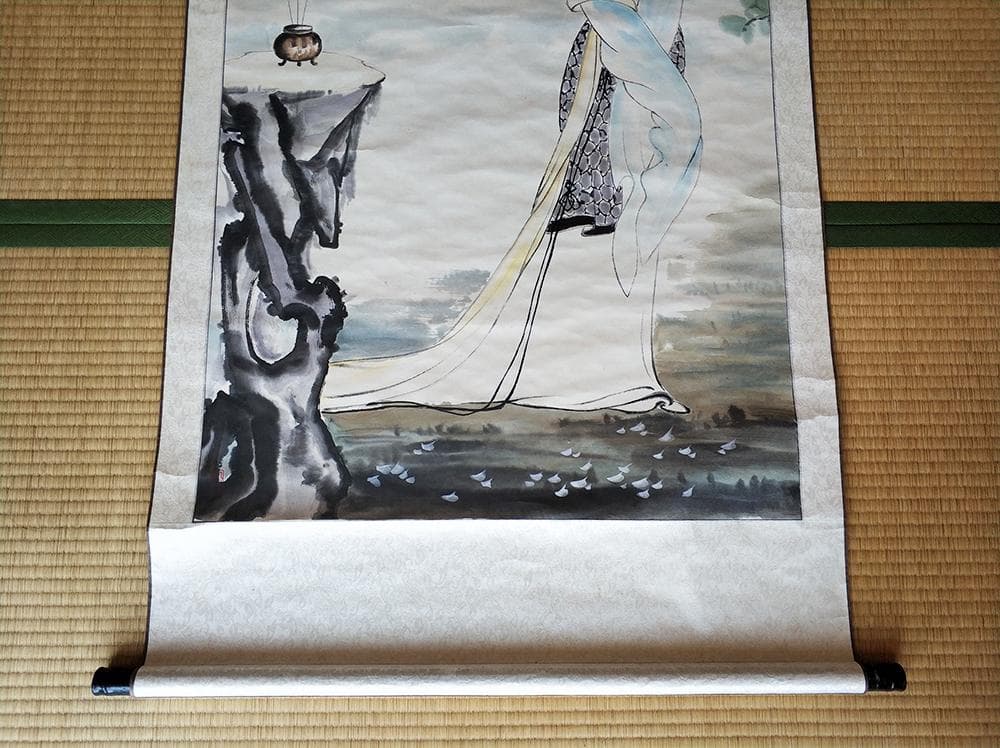 【美】　★ 掛け軸 明月照佳人 ★　肉筆保証　振禹 庚寅年絵　文房書画