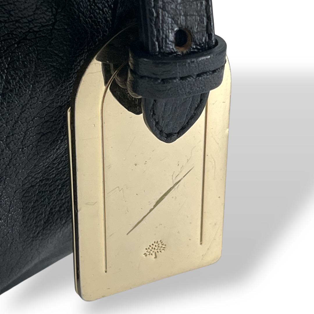 マルベリー　ショルダーバッグ　ターンロック　カーフスキン　金具　ブラック　レザー