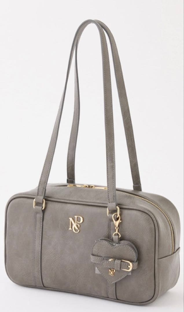 【新品】ハートミラー付きスクエアボストンバッグ　チャコールグレー