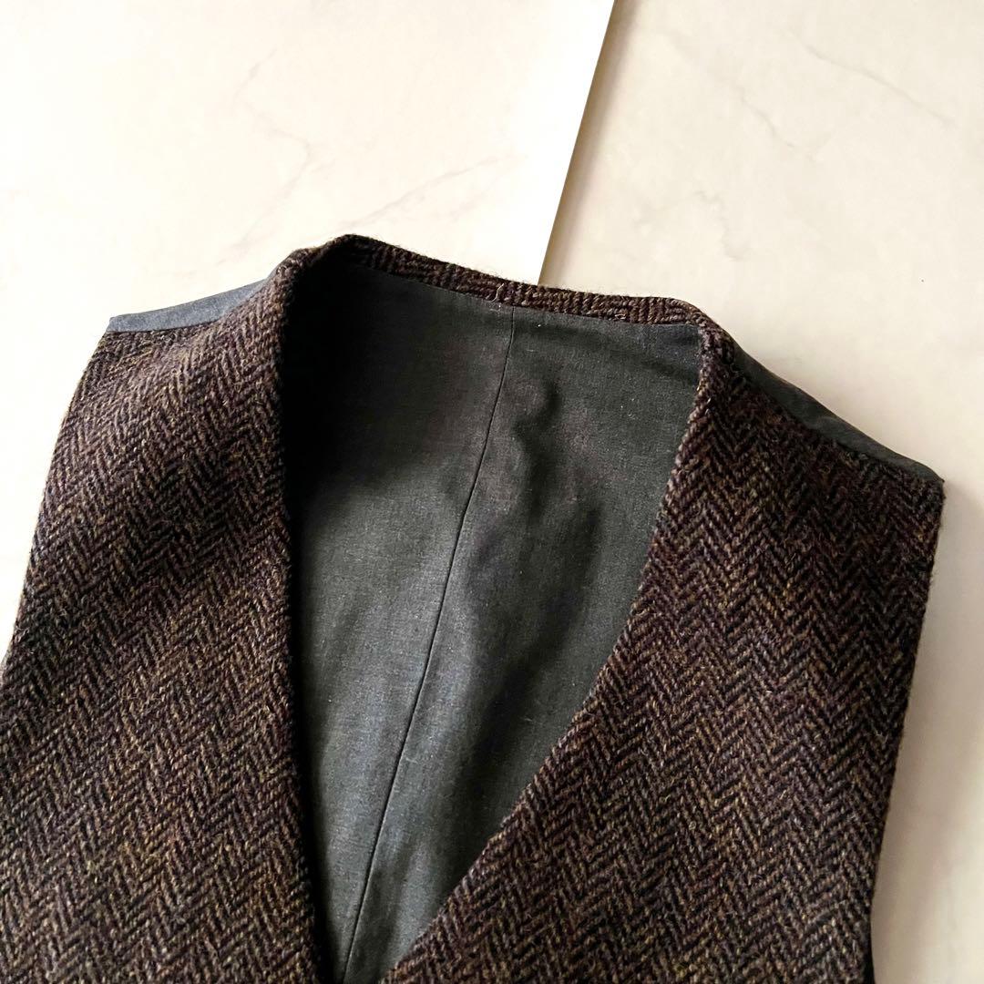 未使用級 ハリスツイード 3L 大きいサイズ ジレ ベスト ヘリンボーン ウール