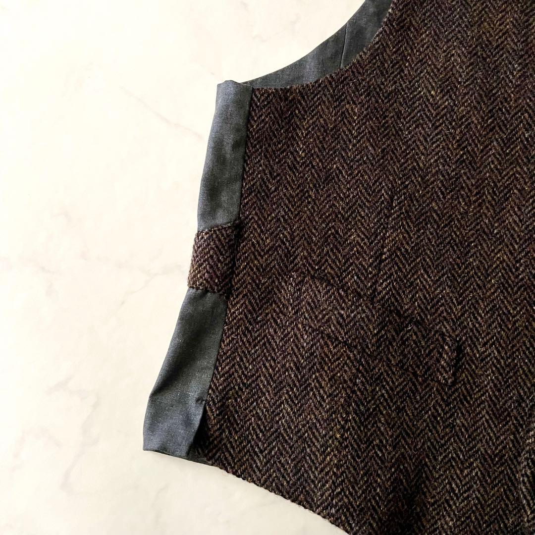 未使用級 ハリスツイード 3L 大きいサイズ ジレ ベスト ヘリンボーン ウール
