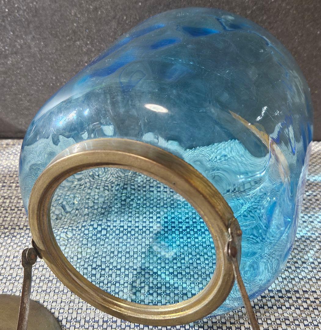 1800年代　欧州アンティーク　青被せ ダイヤ模様　ガラス瓶　キャンディポット