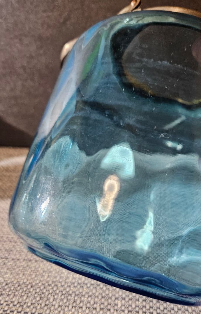 1800年代　欧州アンティーク　青被せ ダイヤ模様　ガラス瓶　キャンディポット