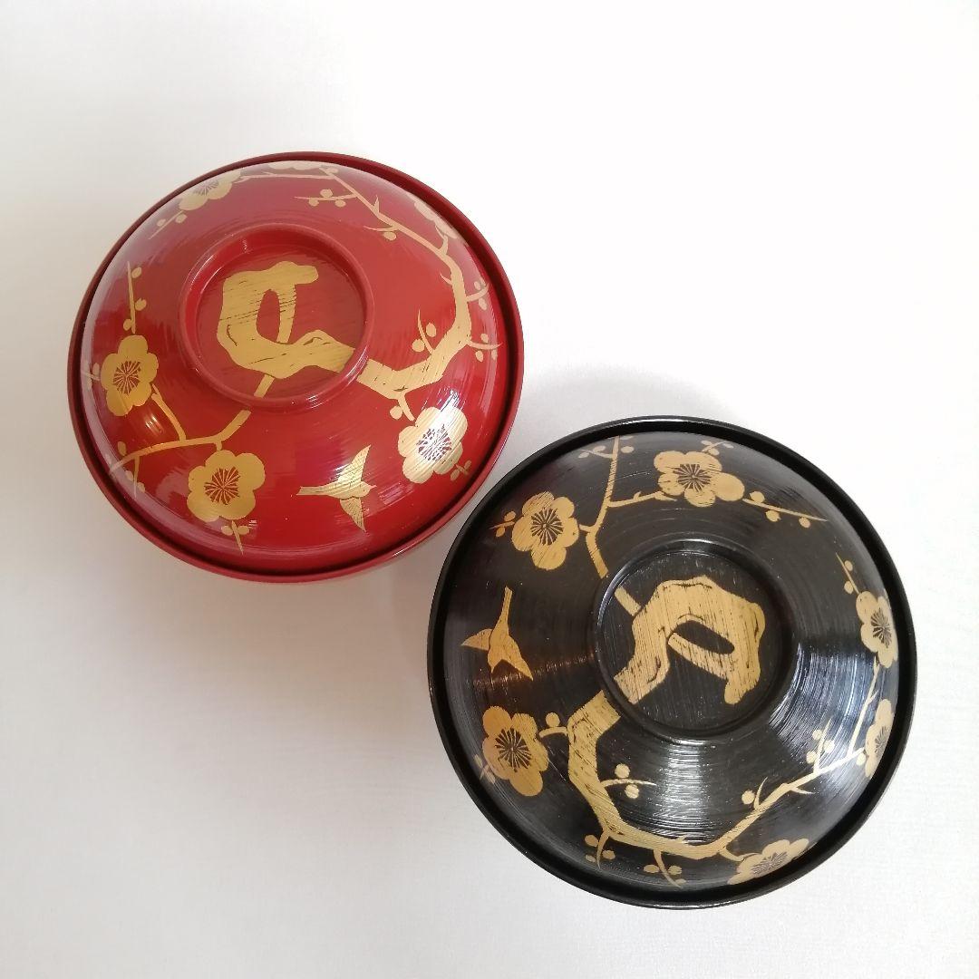 希少/山田平安堂 呉藤友乗 木製漆器 鴬宿梅 汁椀 雑煮椀 夫婦椀