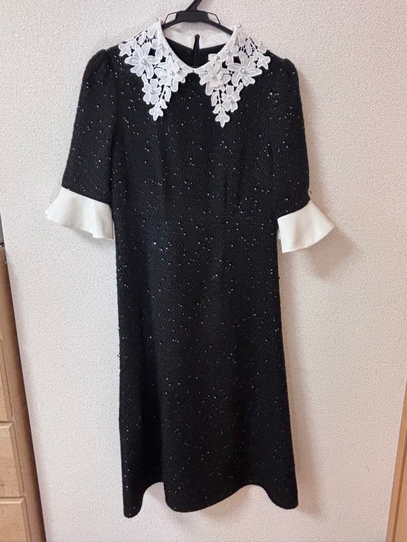 Leja 花柄レースカラースパンコールAラインワンピースドレス