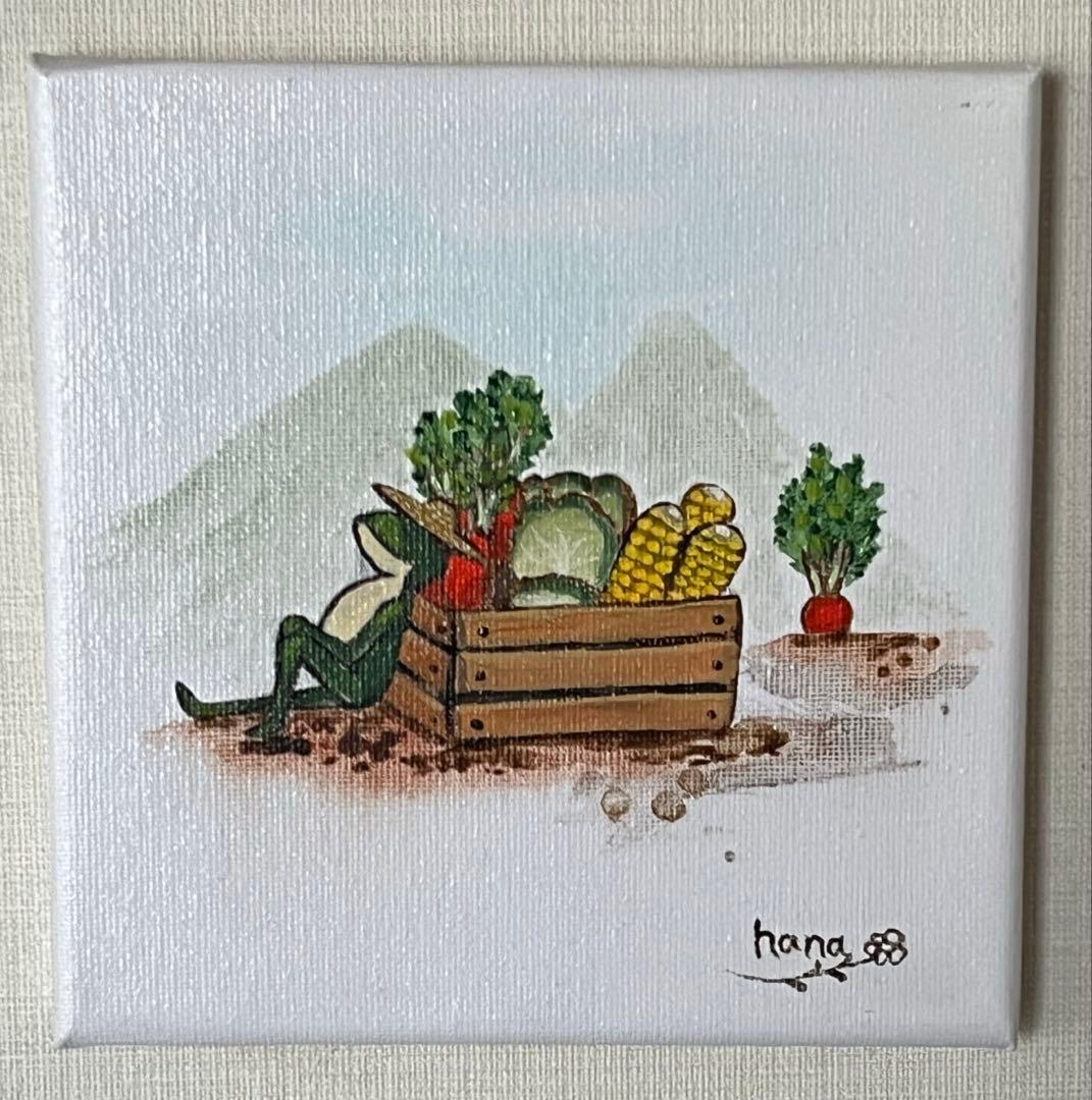 収穫【アクリル画】　絵画　絵　原画　キャンバス画　　抽象画　可愛い　カエル