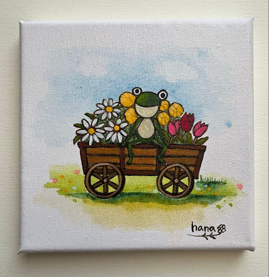 収穫【アクリル画】　絵画　絵　原画　キャンバス画　　抽象画　可愛い　カエル