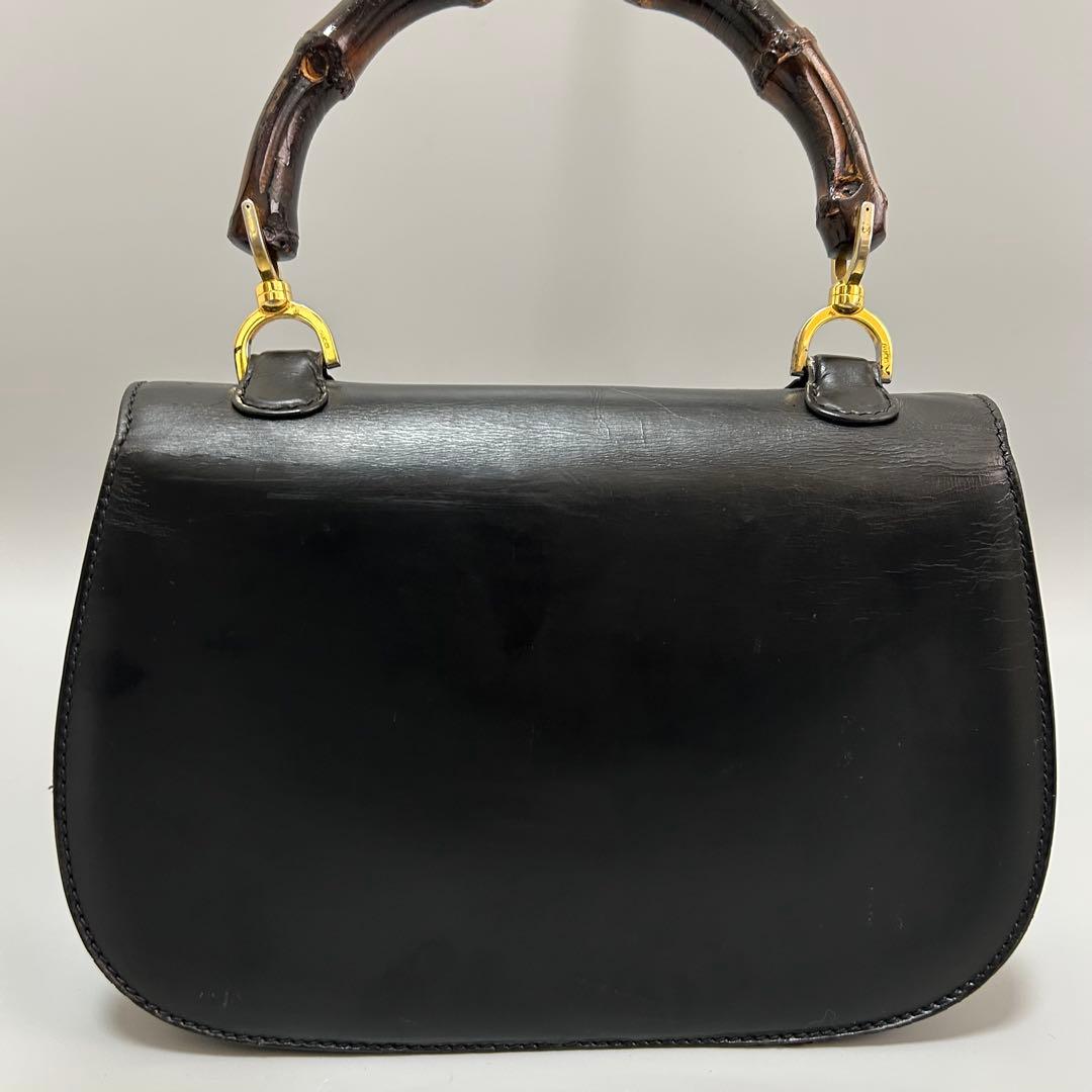 GUCCI グッチ バンブー レザー ハンドバッグ ターンロック ブラック