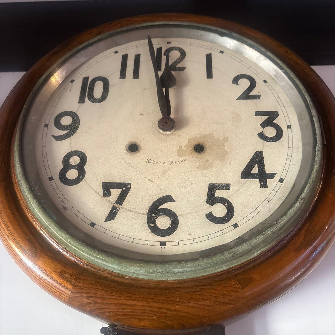 大正頃の吉田時計の木製丸時計　アンティーク時計　電池式