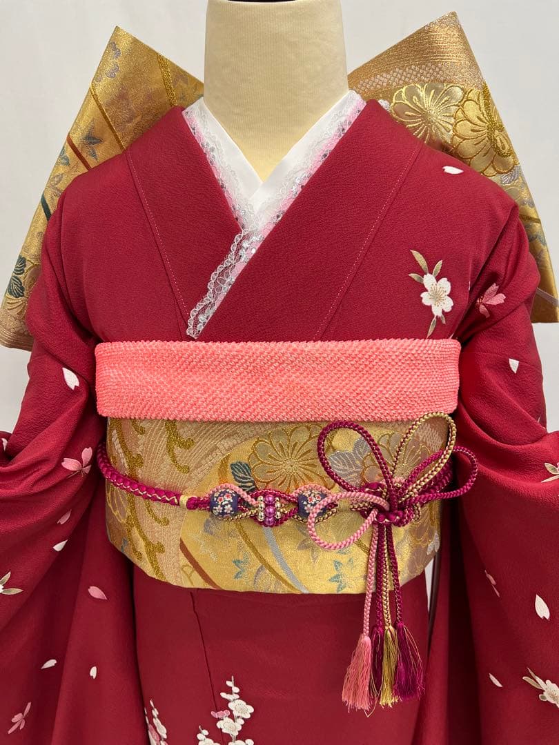 振り袖　フルセット　長襦袢付　赤　成人式　 金彩加工　650