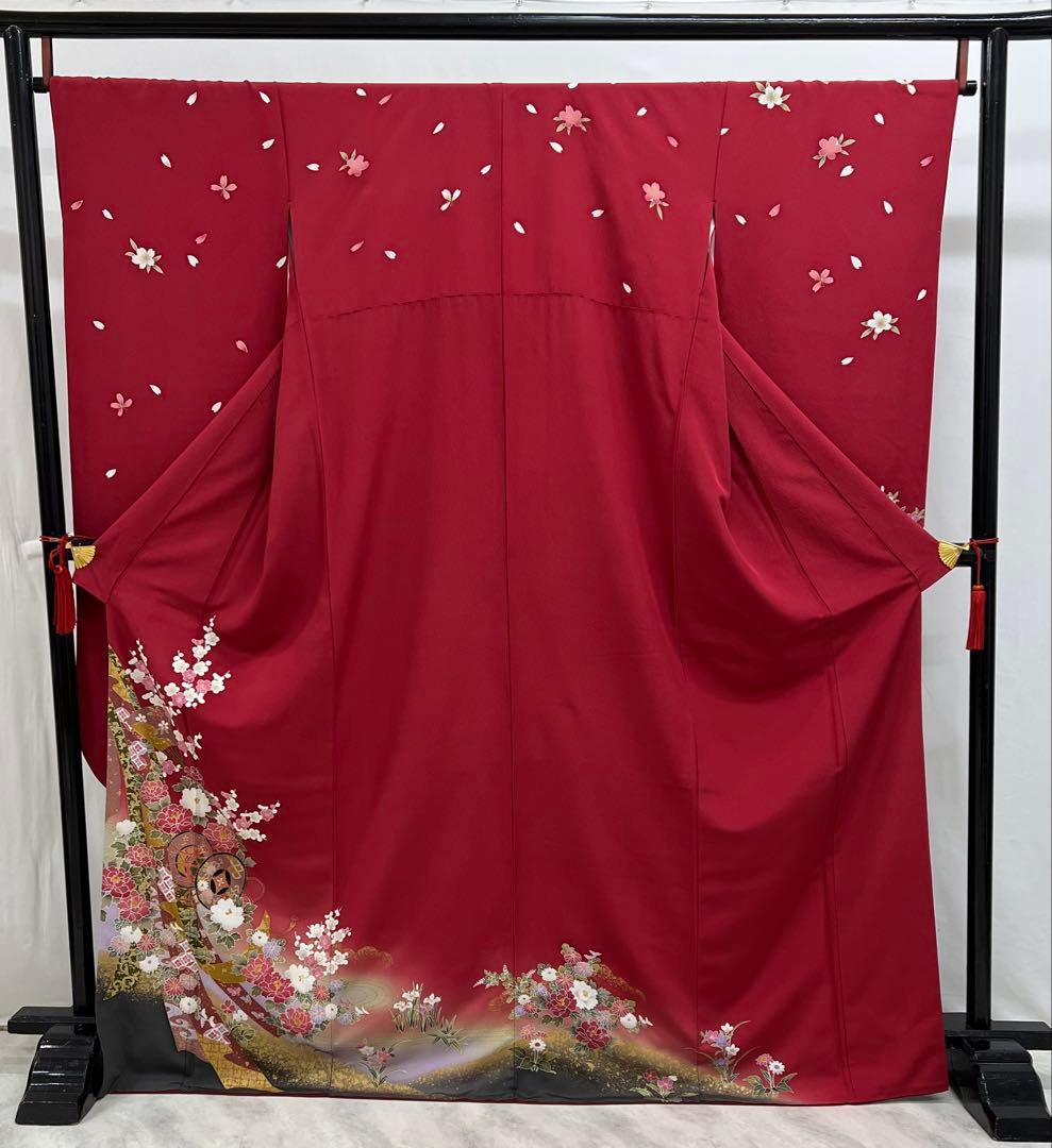 振り袖　フルセット　長襦袢付　赤　成人式　 金彩加工　650