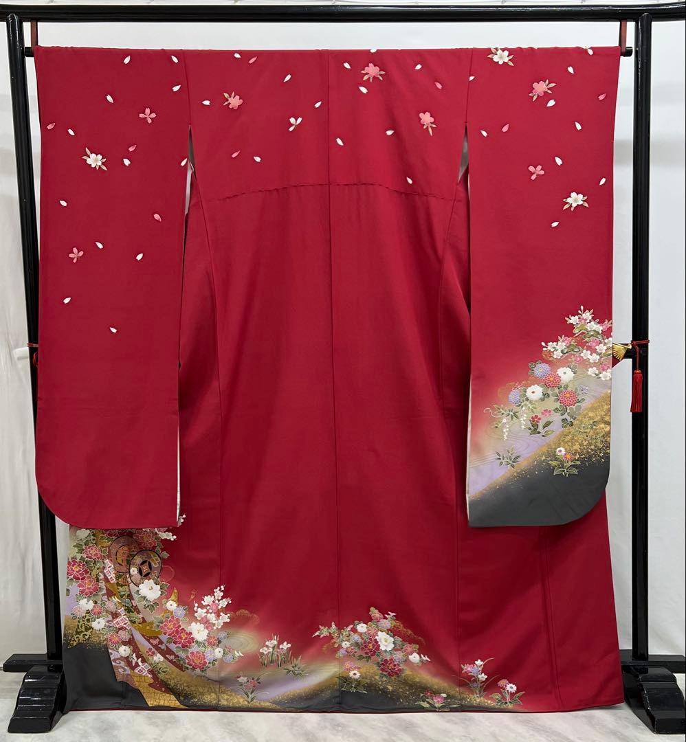 振り袖　フルセット　長襦袢付　赤　成人式　 金彩加工　650