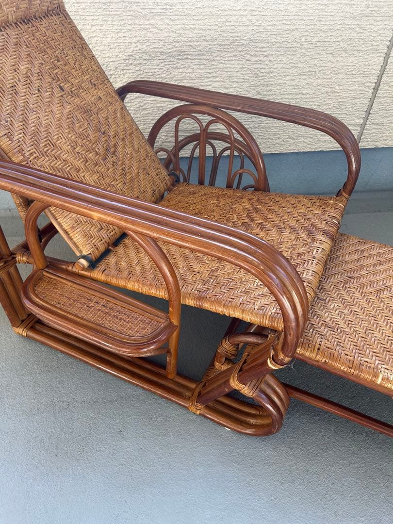 天然籐 ラタンチェア ３段リクライニングチェア リラックスチェア