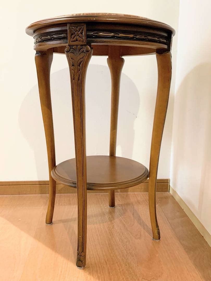 木製　サイドテーブル 　大理石　天板　アンティーク ロココ朝 アールヌーボー