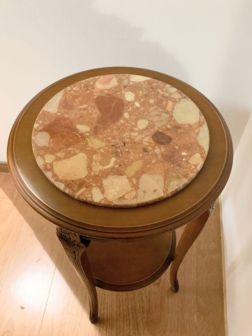 木製　サイドテーブル 　大理石　天板　アンティーク ロココ朝 アールヌーボー