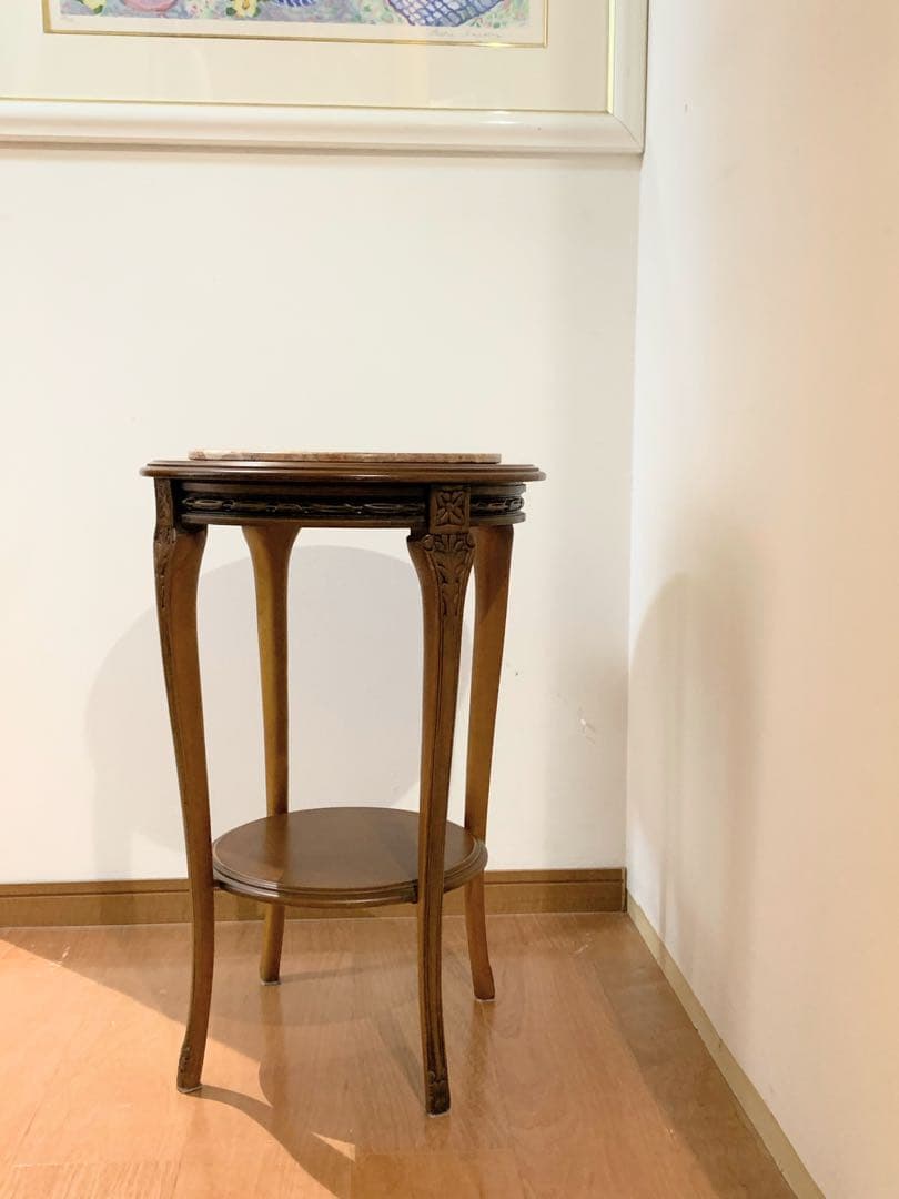 木製　サイドテーブル 　大理石　天板　アンティーク ロココ朝 アールヌーボー