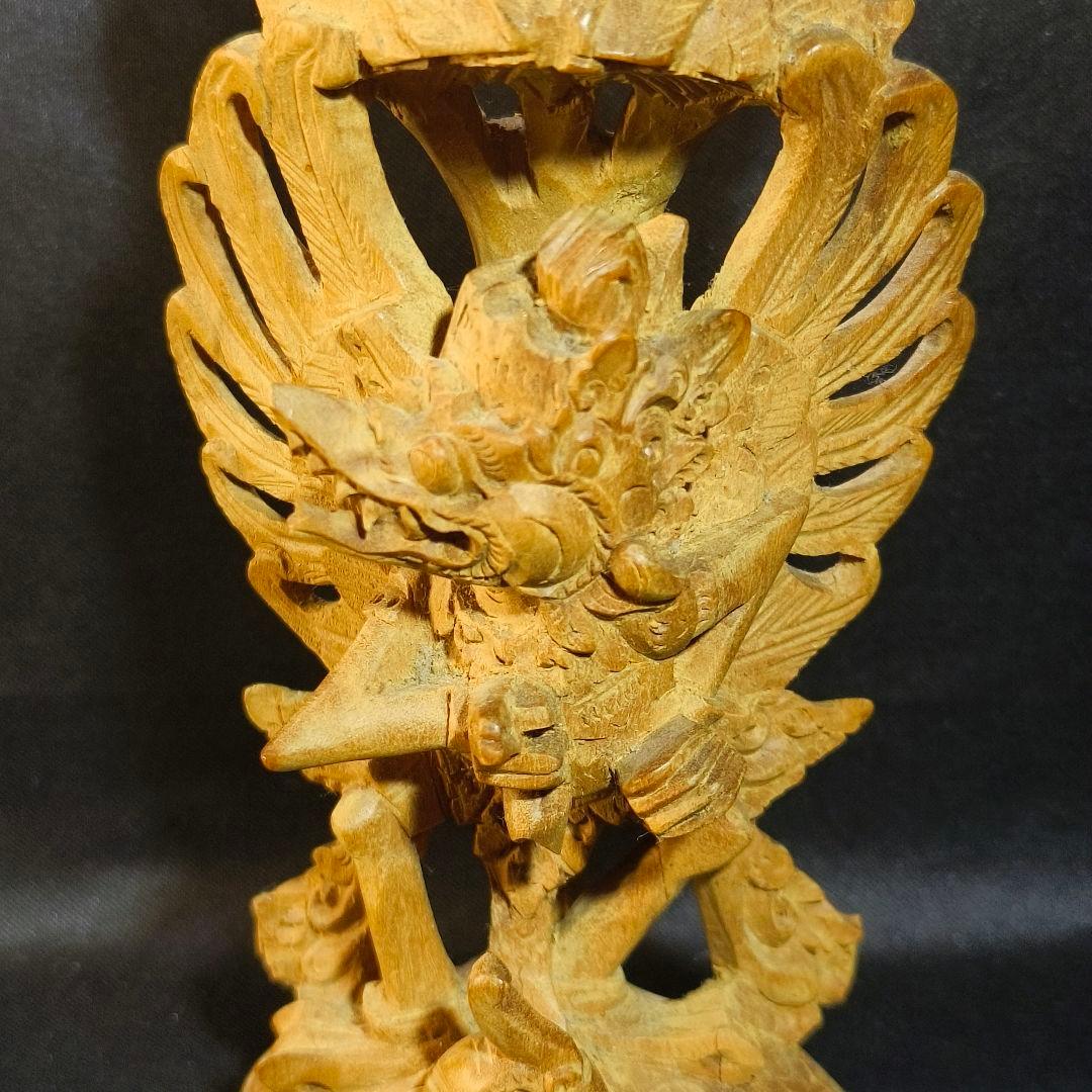 仏教美術 香木白檀細工 インド密教 ガルーダに乗ったウィシュヌ神像 木彫骨董美品